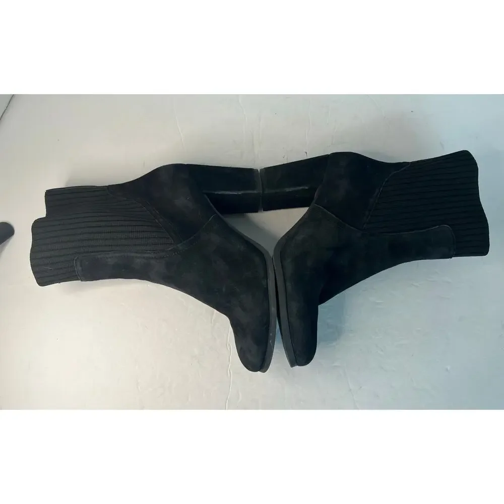 Vionic Kaylee Black Suede/Knit Water‎ Resistant Block Heel Zip Ankle Boots Sz 7
